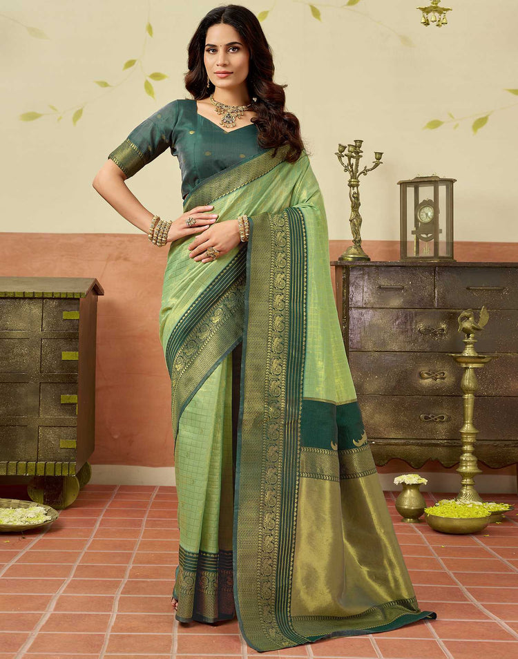 Pista Green Silk Woven Saree