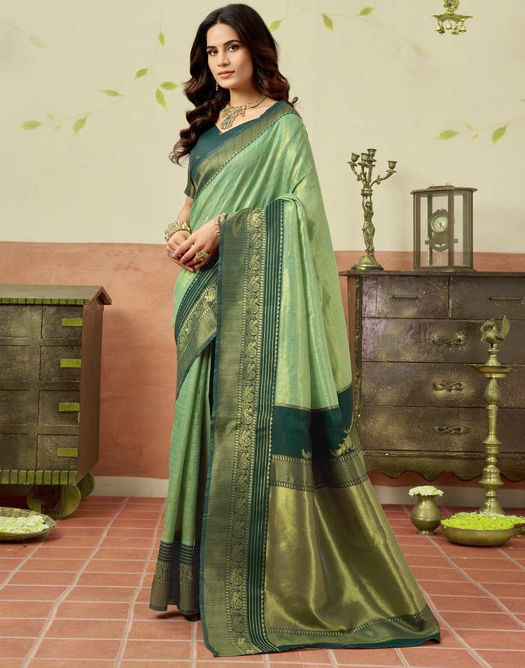 Pista Green Silk Woven Saree