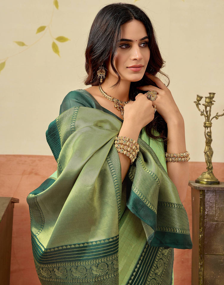 Pista Green Silk Woven Saree