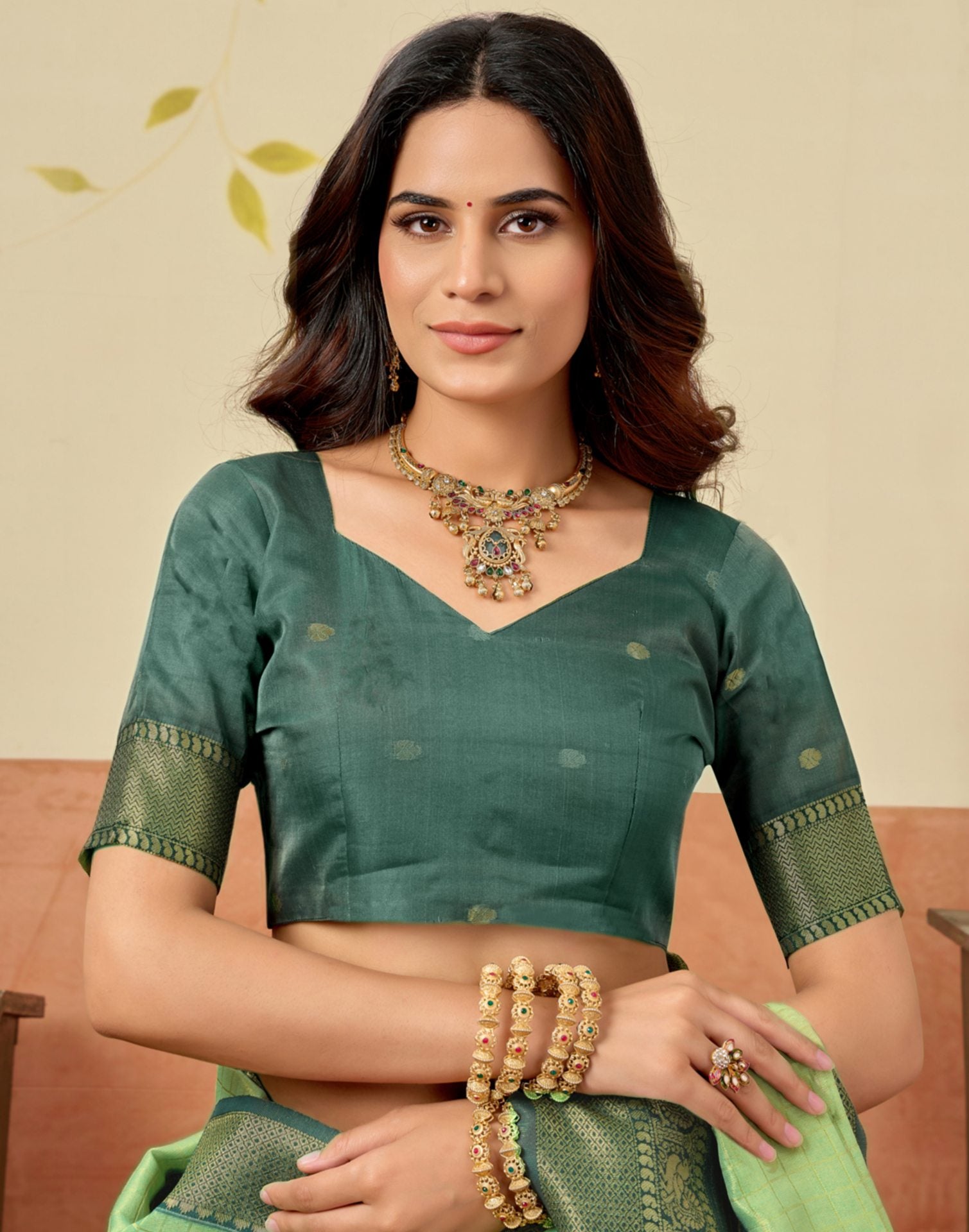 Pista Green Silk Woven Saree