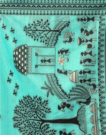 Turquoise Chanderi Woven Saree
