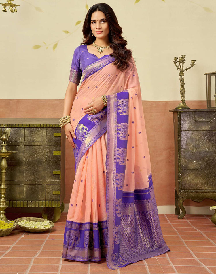 Peach Chanderi Woven Saree