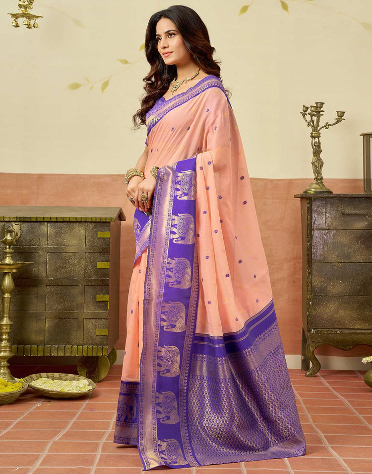 Peach Chanderi Woven Saree