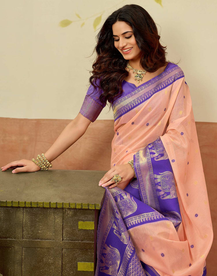 Peach Chanderi Woven Saree