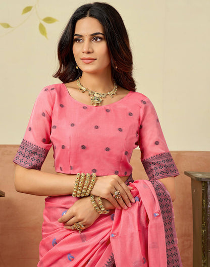 Coral Pink Chanderi Woven Saree
