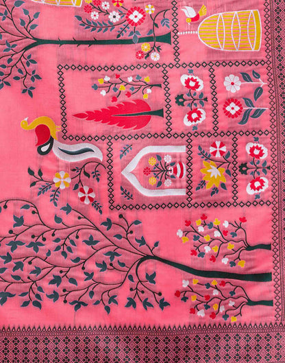 Coral Pink Chanderi Woven Saree