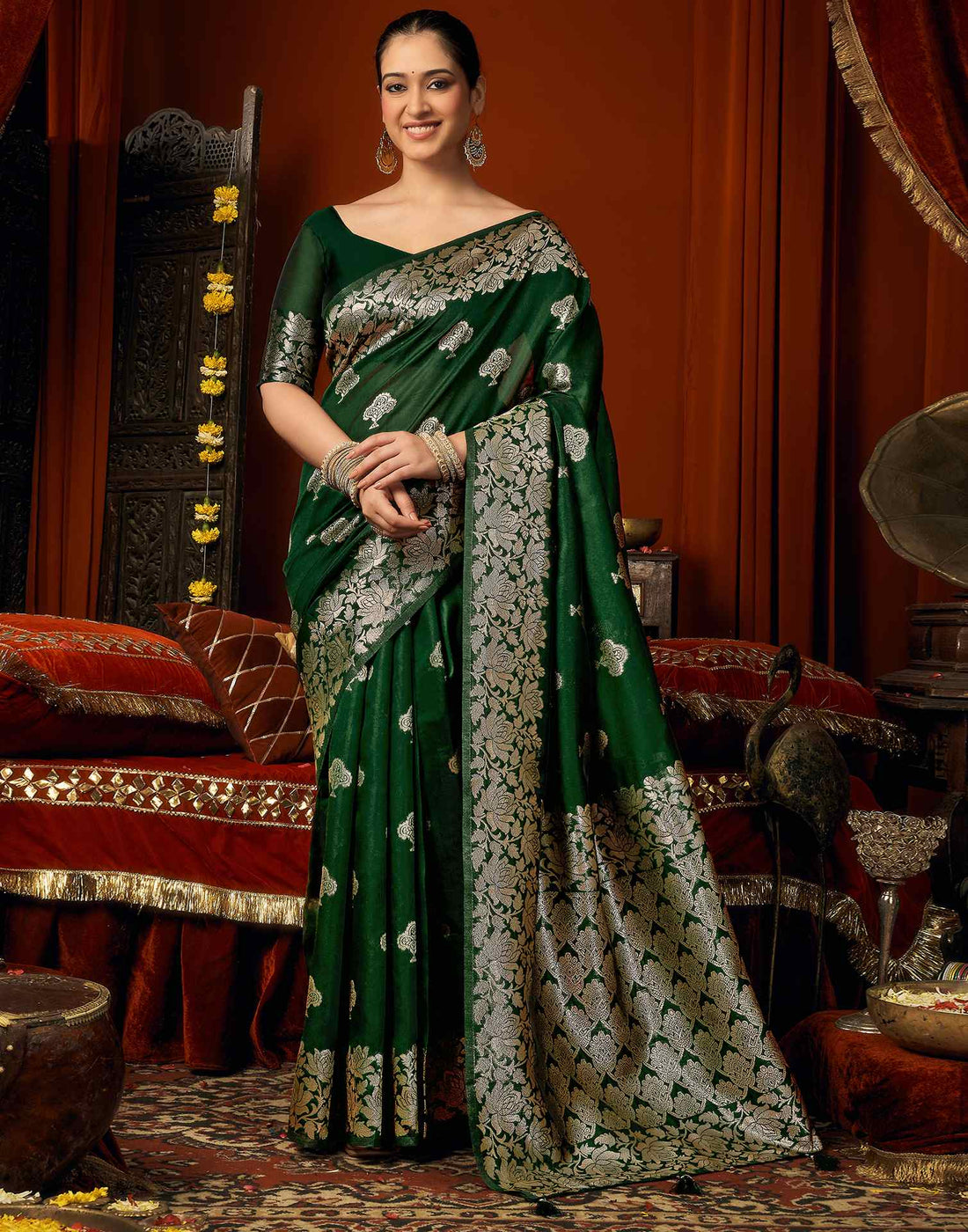 Green Silk Woven Banarasi Saree