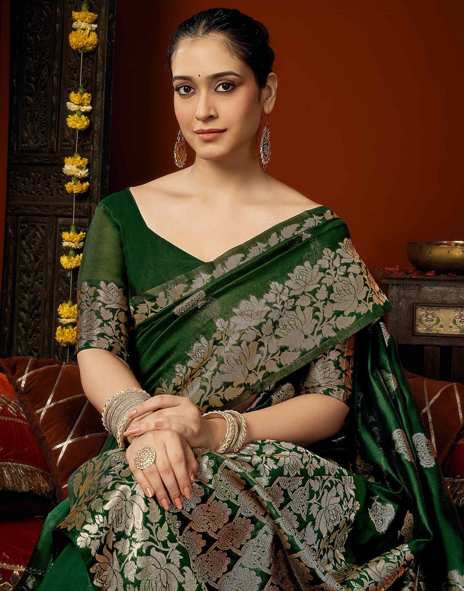Green Silk Woven Banarasi Saree