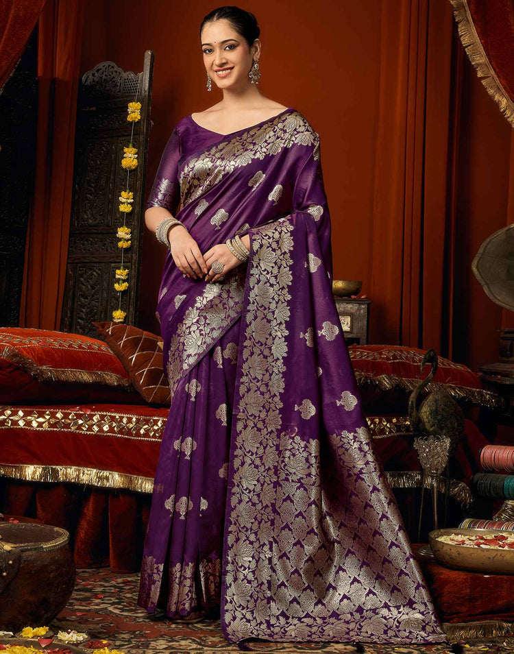 Dark Purple Silk Woven Banarasi Saree