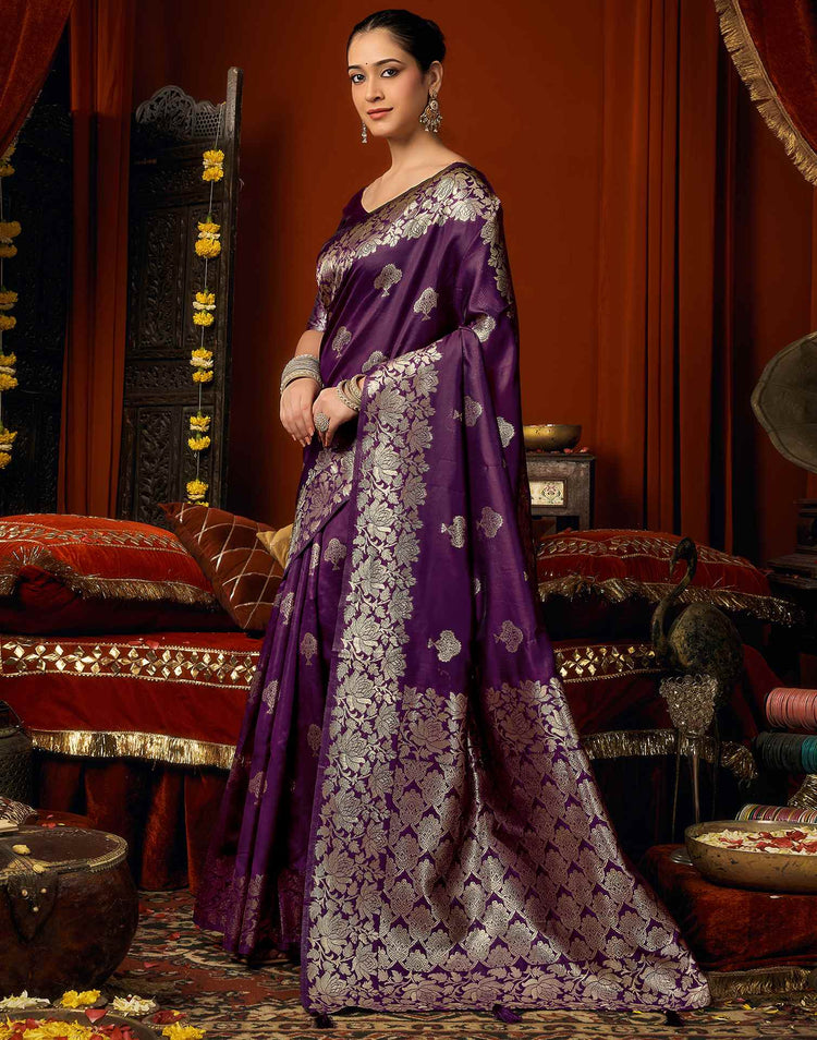 Dark Purple Silk Woven Banarasi Saree