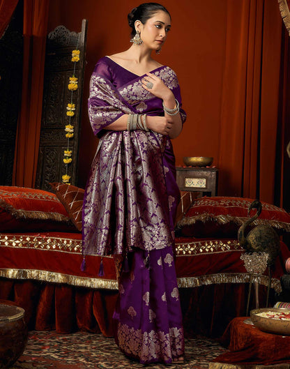 Dark Purple Silk Woven Banarasi Saree