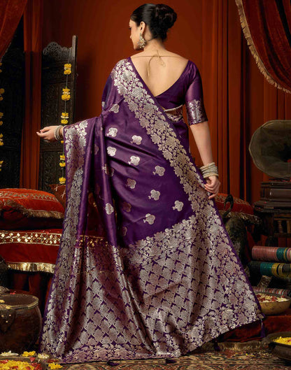 Dark Purple Silk Woven Banarasi Saree