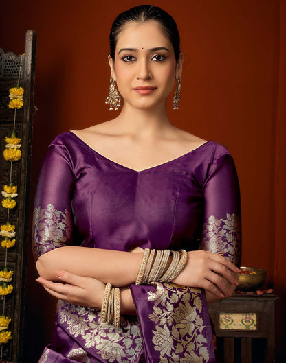 Dark Purple Silk Woven Banarasi Saree