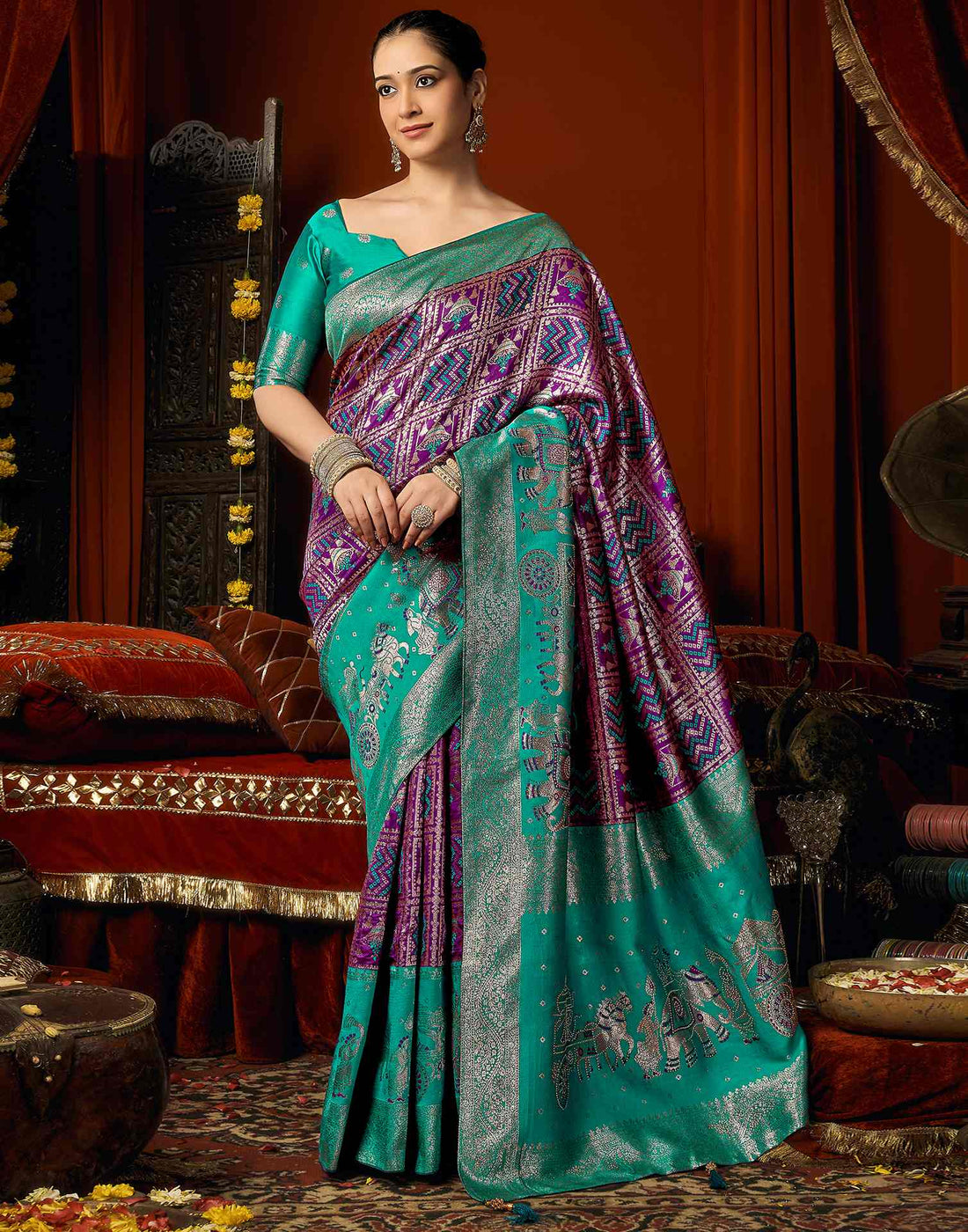 Dark Purple Silk Woven Banarasi Saree