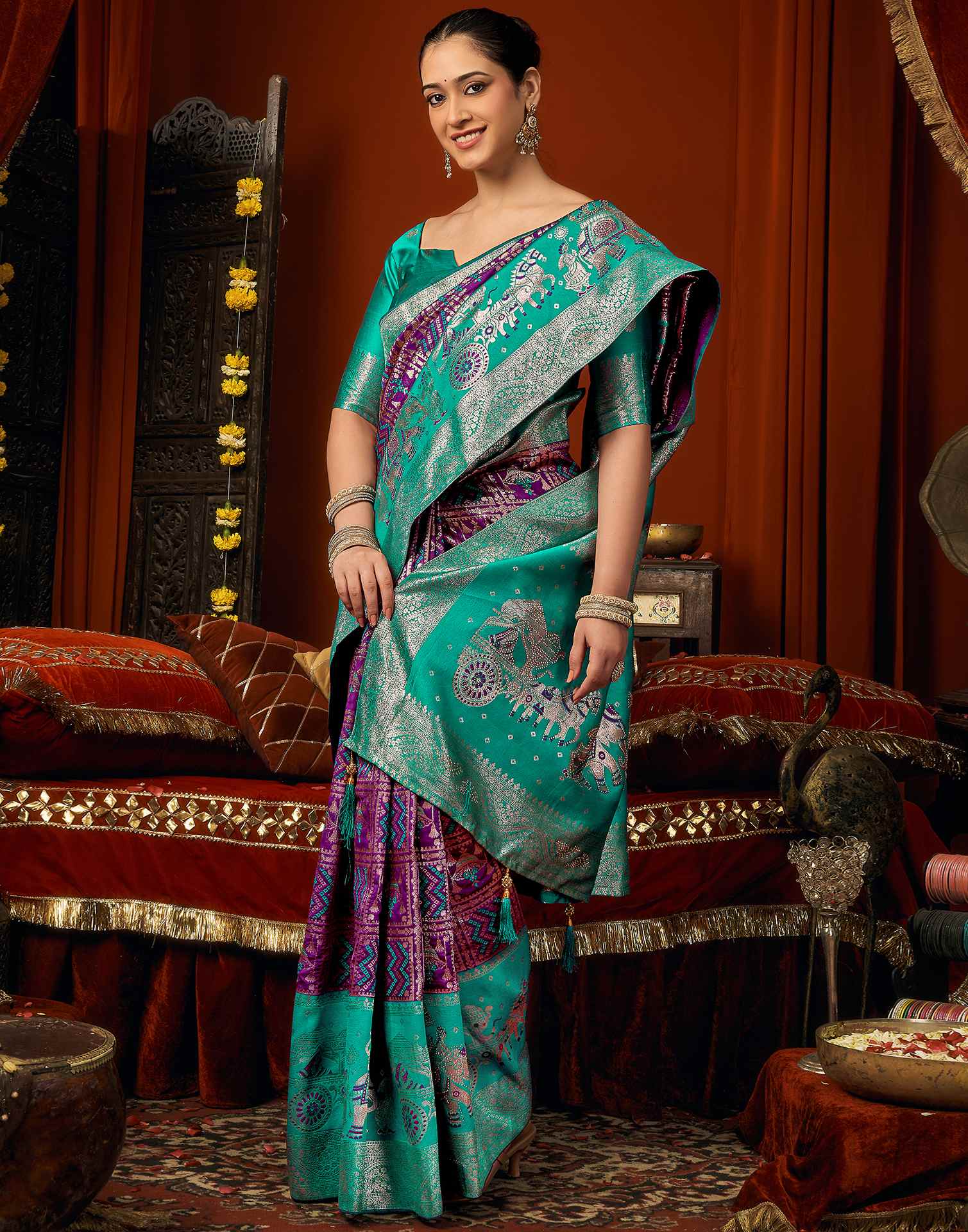 Dark Purple Silk Woven Banarasi Saree