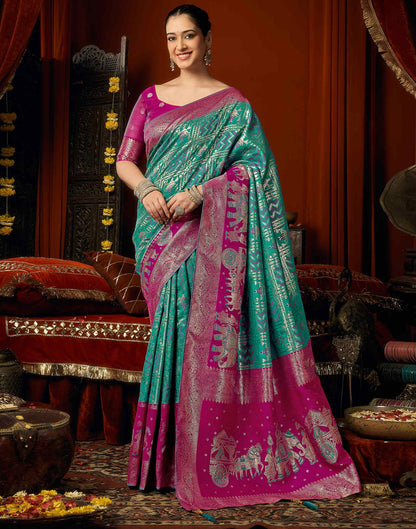 Teal Blue Silk Woven Banarasi Saree