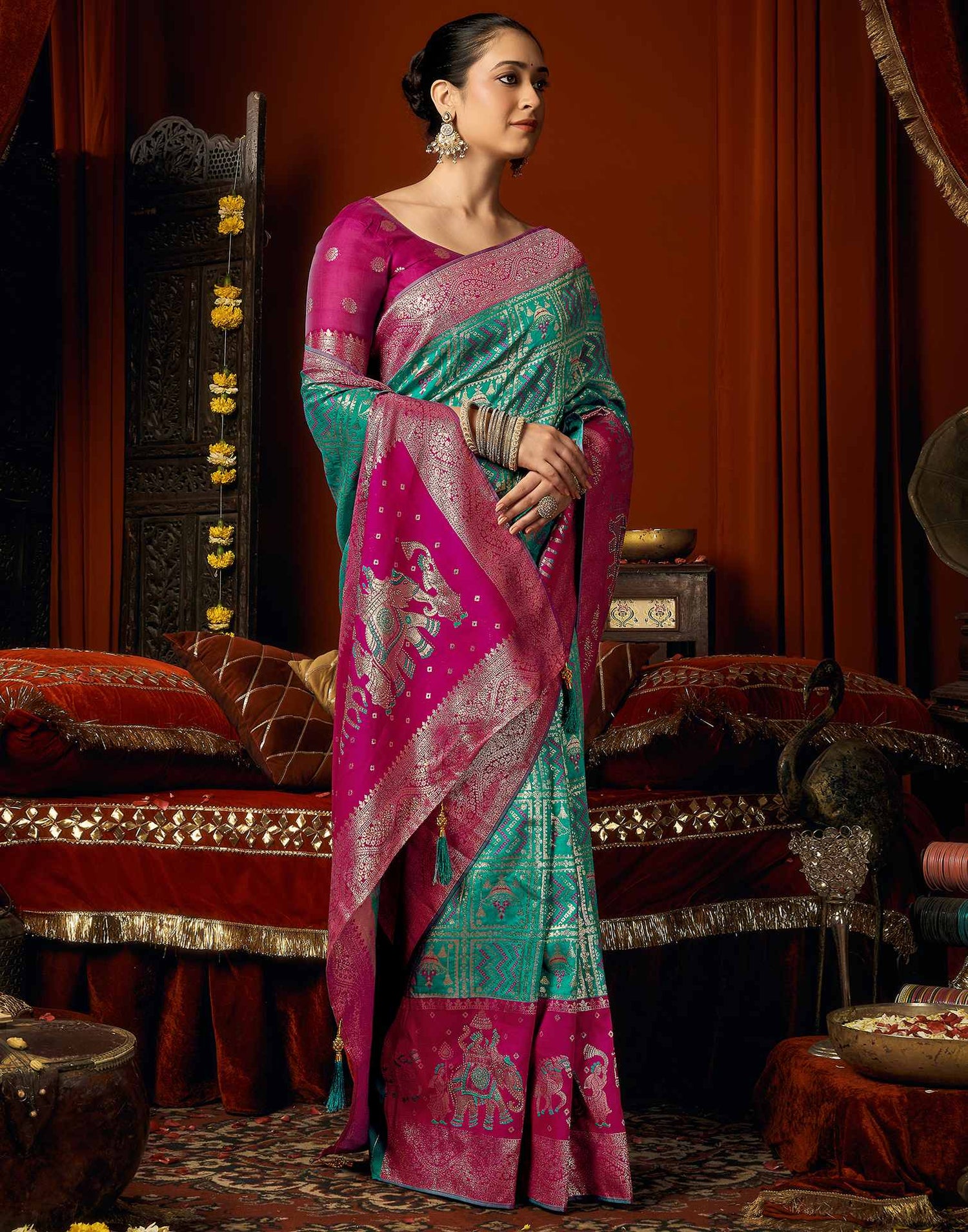 Teal Blue Silk Woven Banarasi Saree