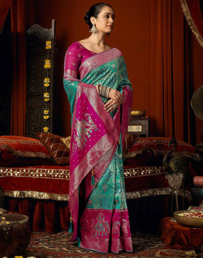 Teal Blue Silk Woven Banarasi Saree