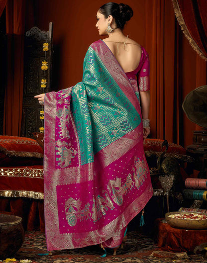 Teal Blue Silk Woven Banarasi Saree