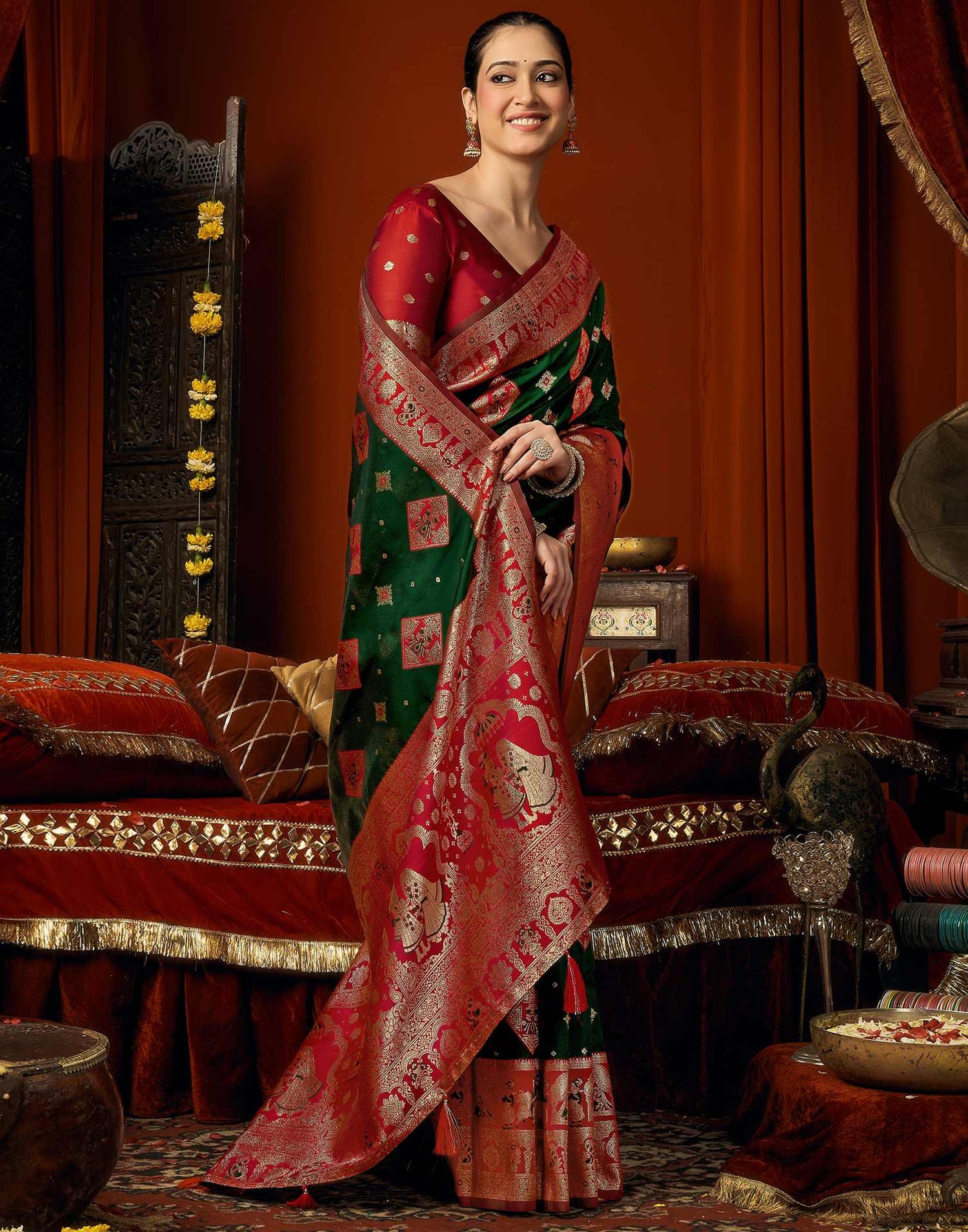 Dark Green Silk Woven Banarasi Saree