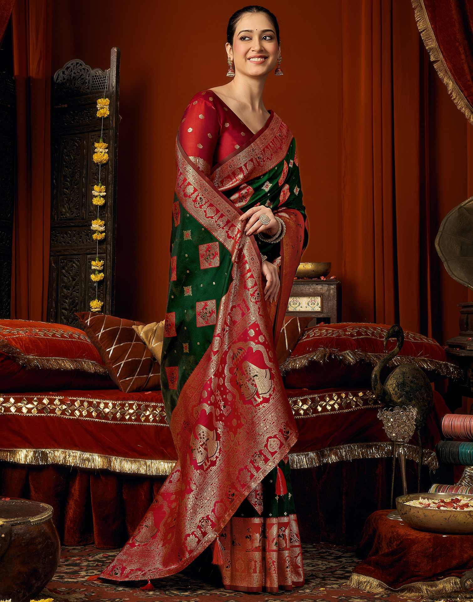 Dark Green Silk Woven Banarasi Saree