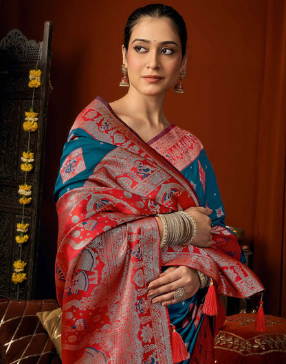 Blue Silk Woven Banarasi Saree