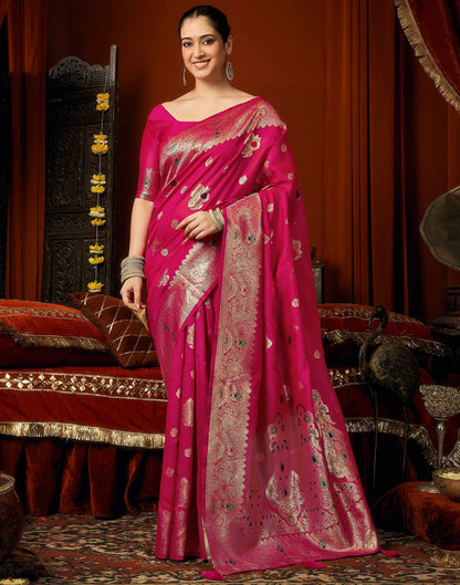 Pink Silk Woven Banarasi Saree