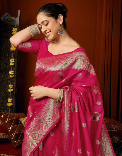 Pink Silk Woven Banarasi Saree