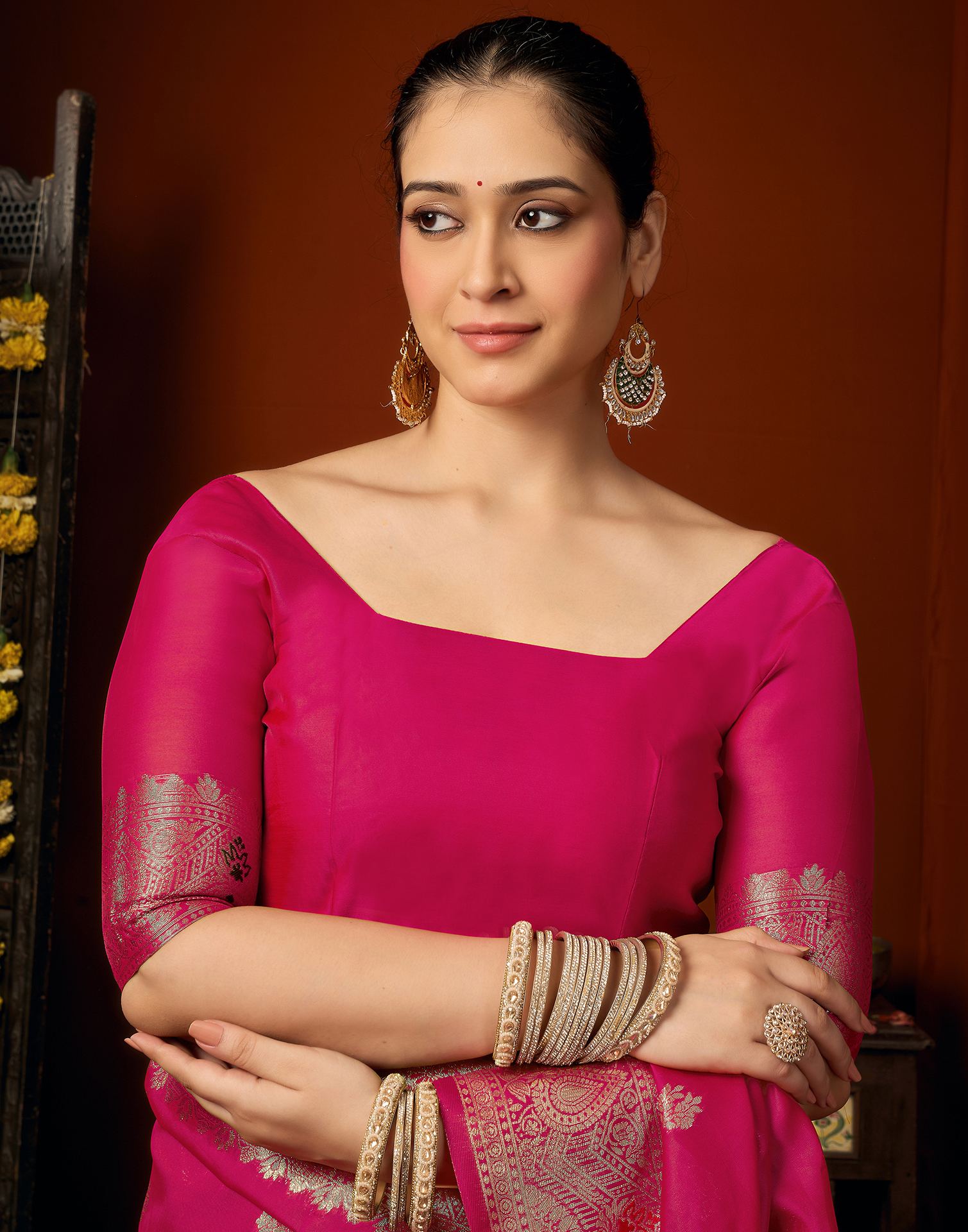 Pink Silk Woven Banarasi Saree
