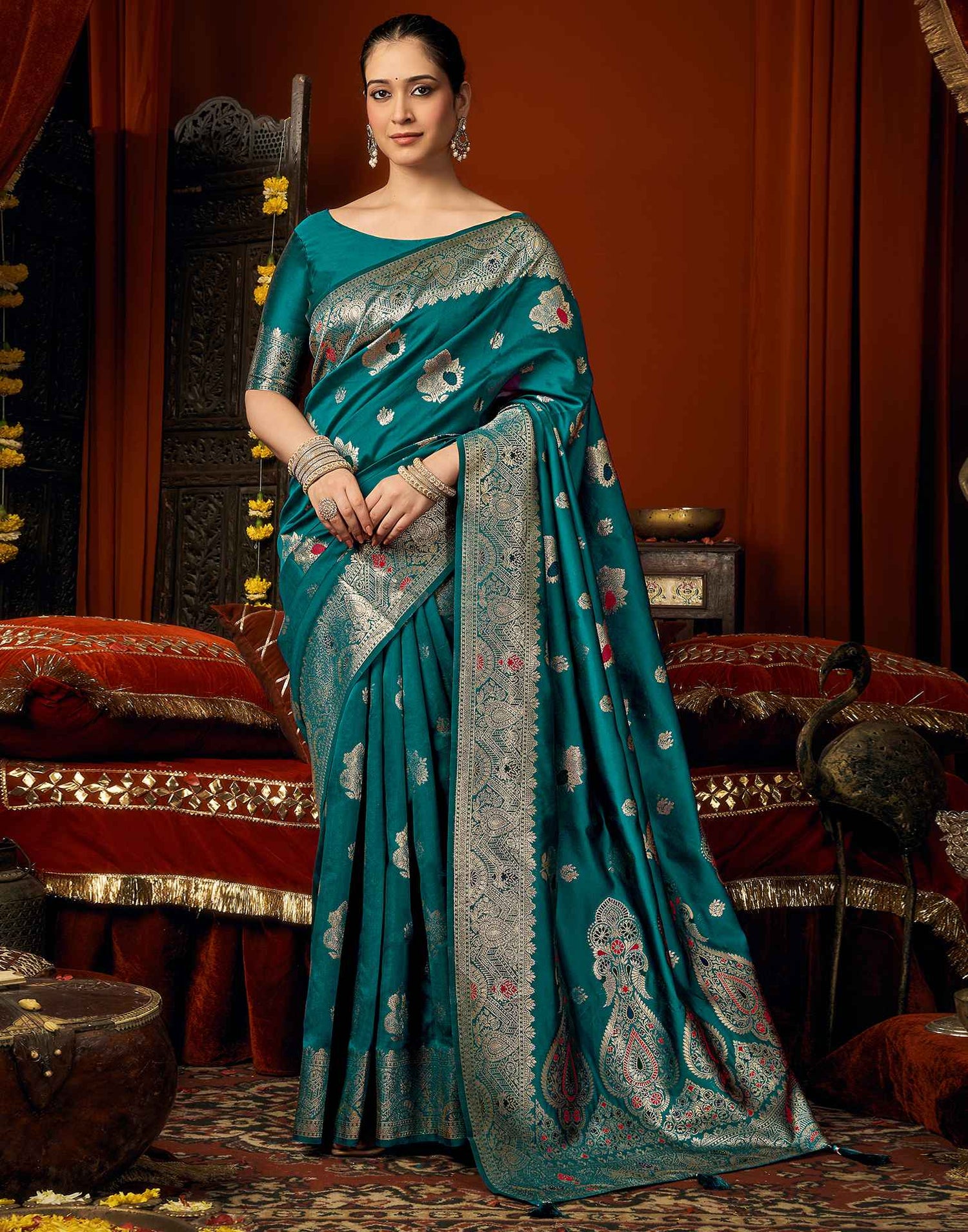 Peacock Blue Silk Woven Banarasi Saree