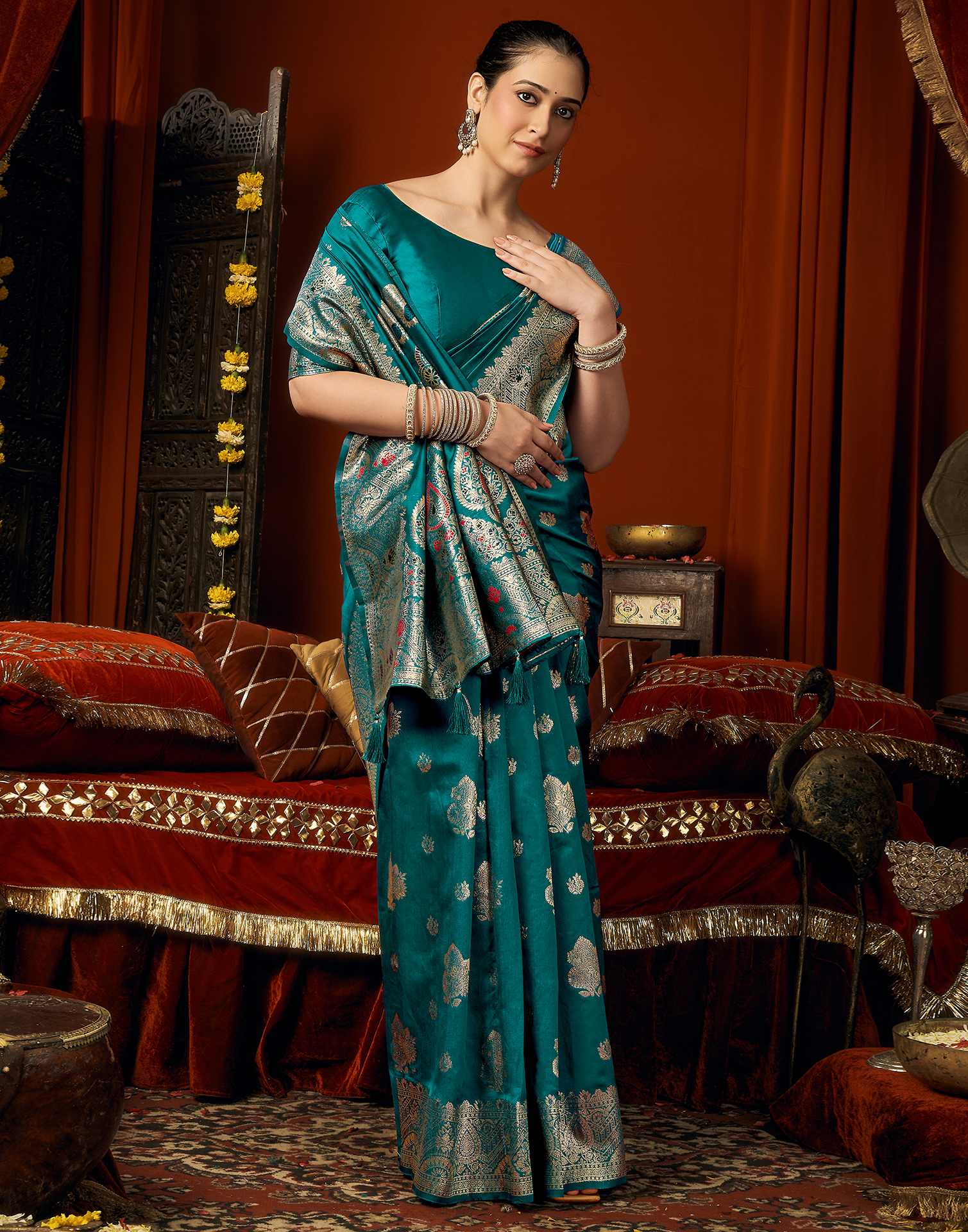 Peacock Blue Silk Woven Banarasi Saree