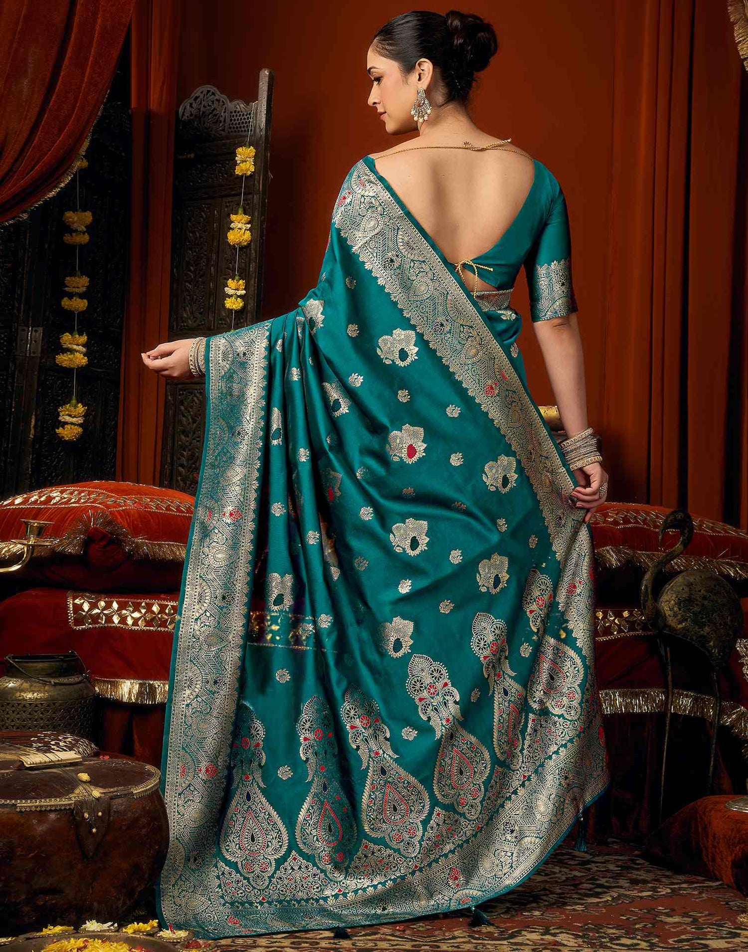 Peacock Blue Silk Woven Banarasi Saree