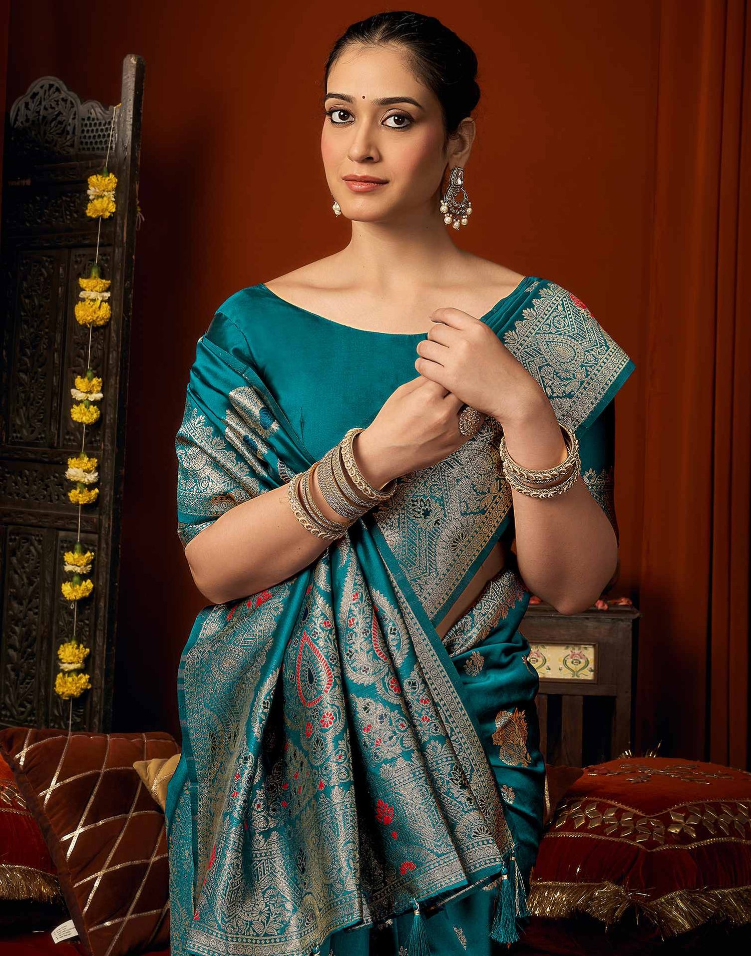 Peacock Blue Silk Woven Banarasi Saree