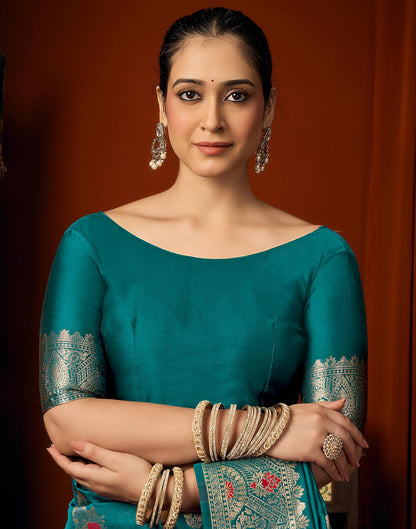 Peacock Blue Silk Woven Banarasi Saree