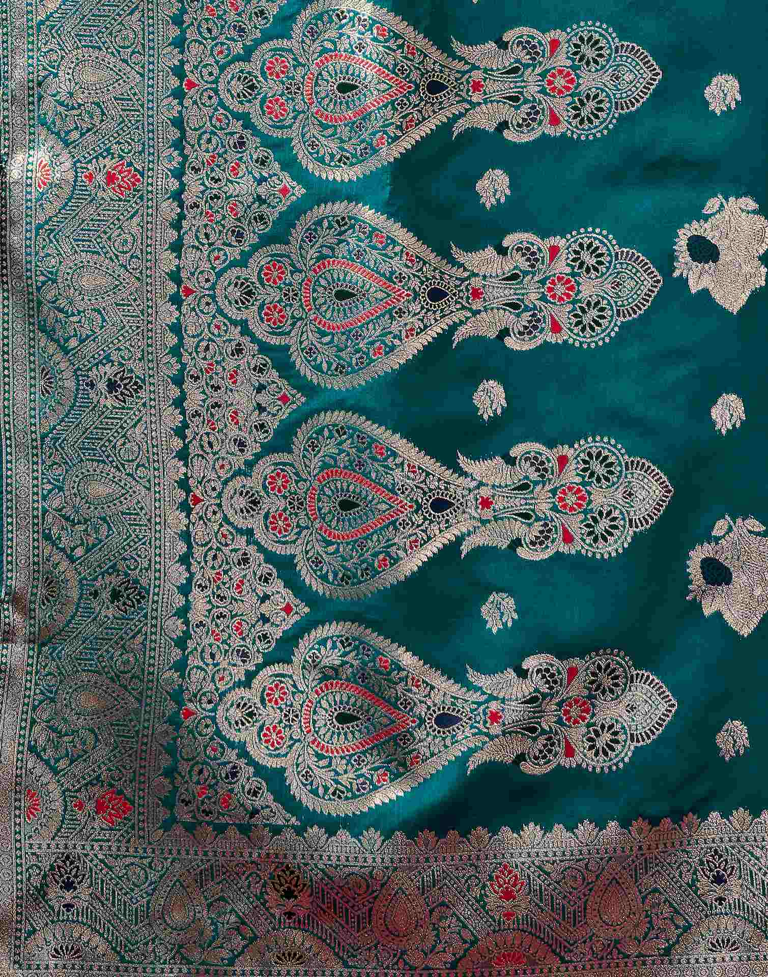 Peacock Blue Silk Woven Banarasi Saree