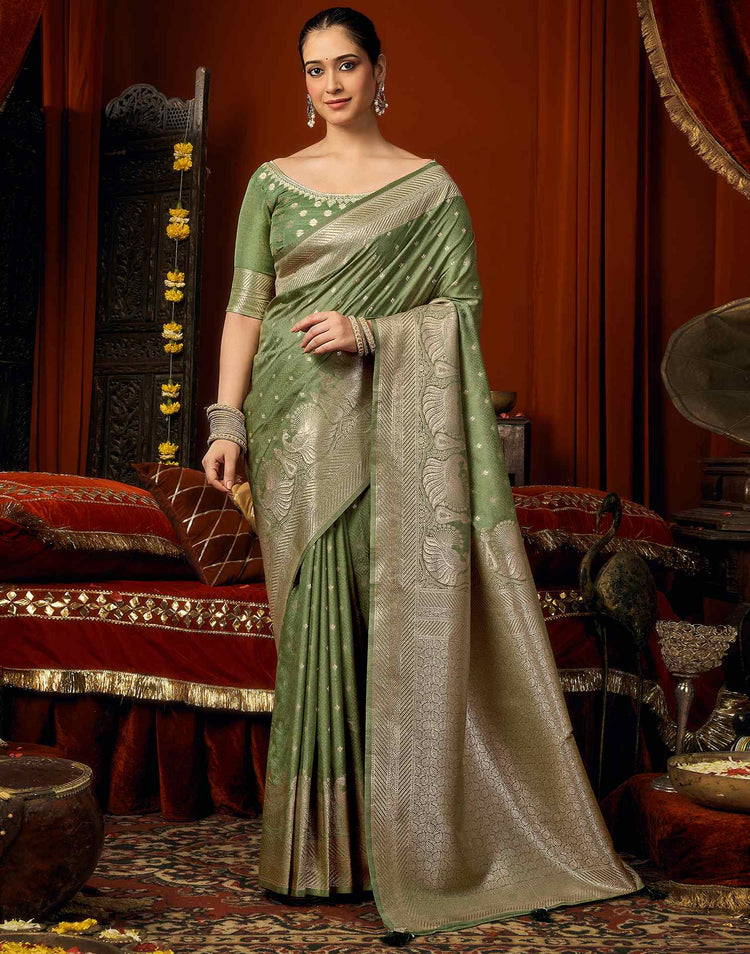 Sage Green Silk Woven Banarasi Saree