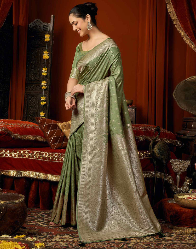Sage Green Silk Woven Banarasi Saree