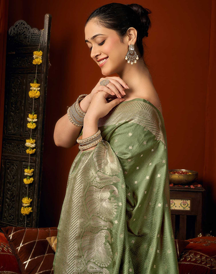 Sage Green Silk Woven Banarasi Saree