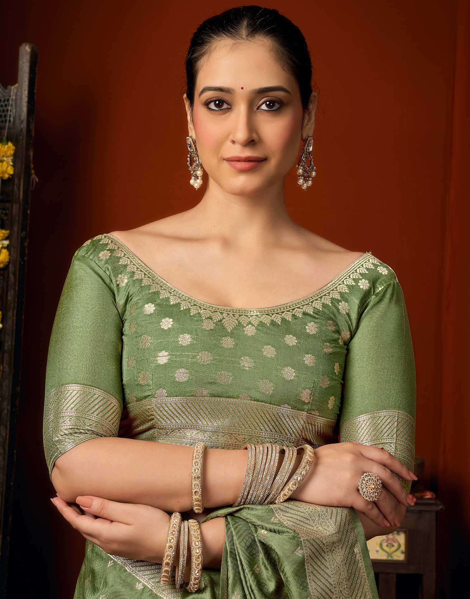 Sage Green Silk Woven Banarasi Saree