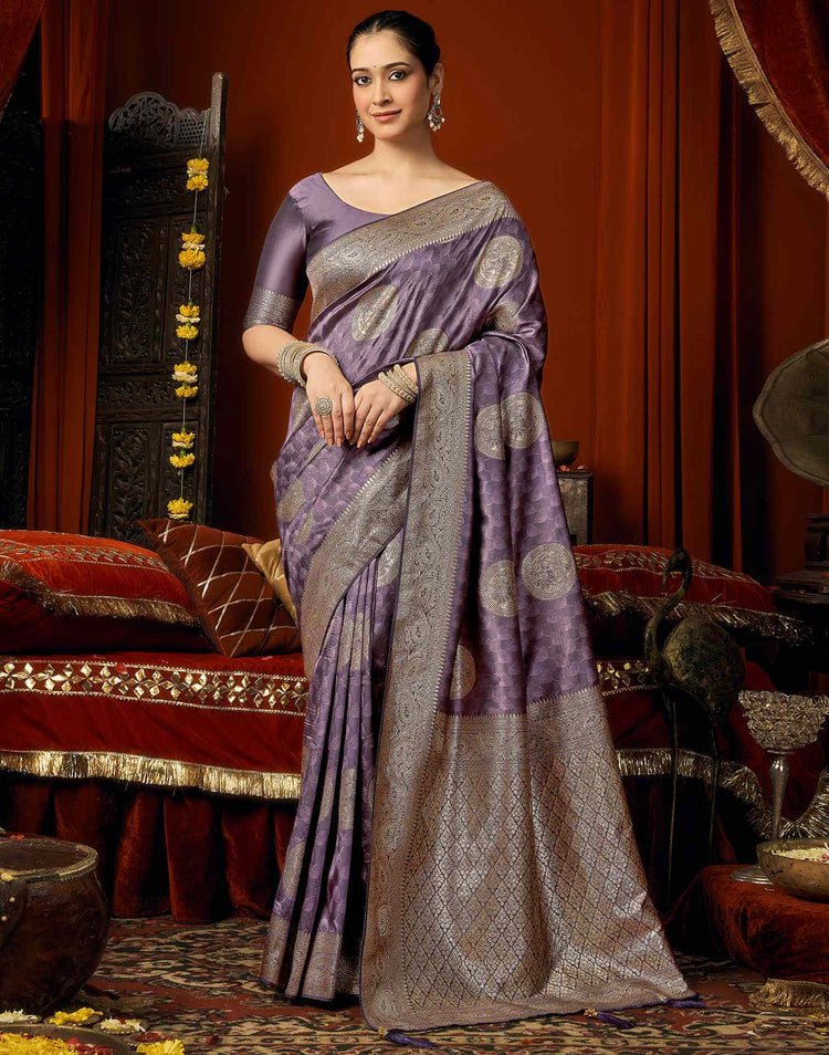 Dark Mauve Silk Woven Banarasi Saree
