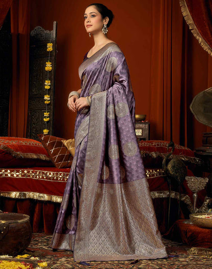 Dark Mauve Silk Woven Banarasi Saree