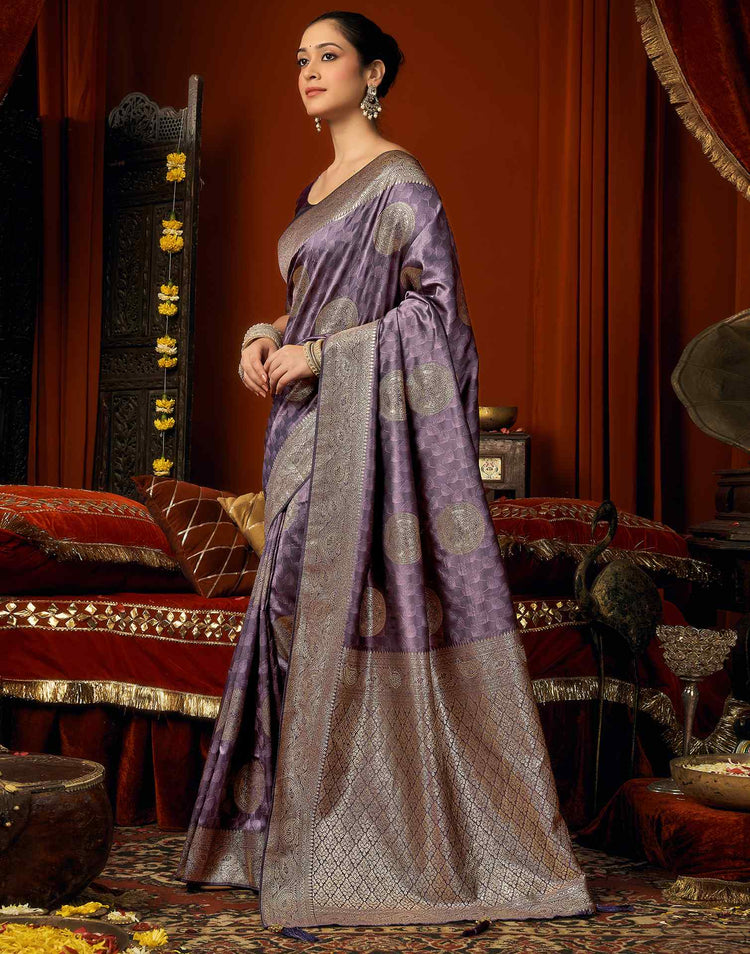 Dark Mauve Silk Woven Banarasi Saree