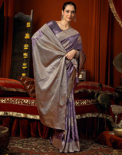 Dark Mauve Silk Woven Banarasi Saree