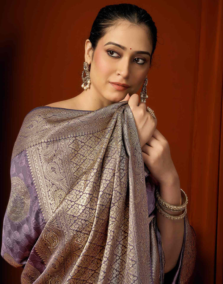 Dark Mauve Silk Woven Banarasi Saree