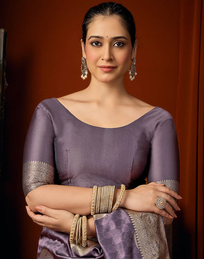 Dark Mauve Silk Woven Banarasi Saree