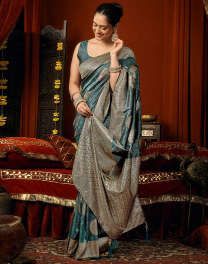 Dusty Rama Green Silk Woven Banarasi Saree