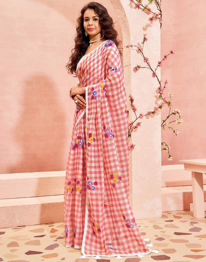 Light Peach Linen Printed Saree
