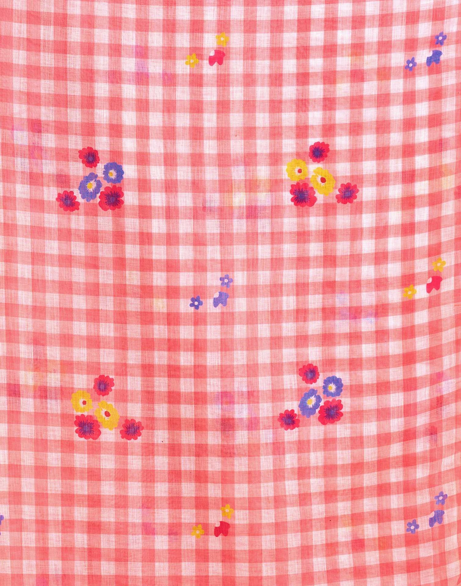 Light Peach Linen Printed Saree