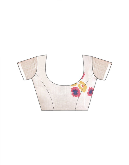 Light Peach Linen Printed Saree
