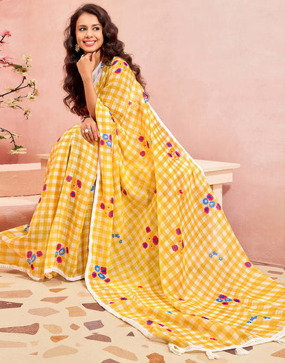 Yellow Linen Printed Saree